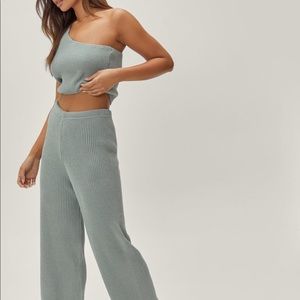 Nasty Gal Cropped One Shoulder Top Knit Set